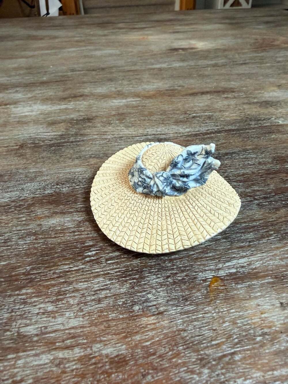 Willow Hall Frances Straw Hat Trinket Box with Blue Floral Ivy Pattern